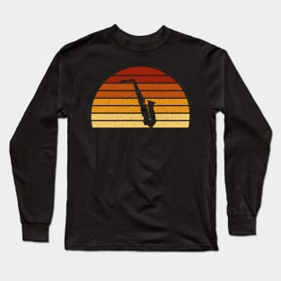 Vintage Sunset Saxophone Gift For Saxophonists & Sax Players Long Sleeve T-Shirt